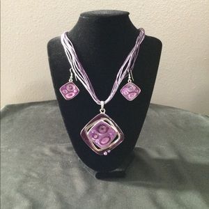 Purple and silver hand blown glass pendant-costume jewelry